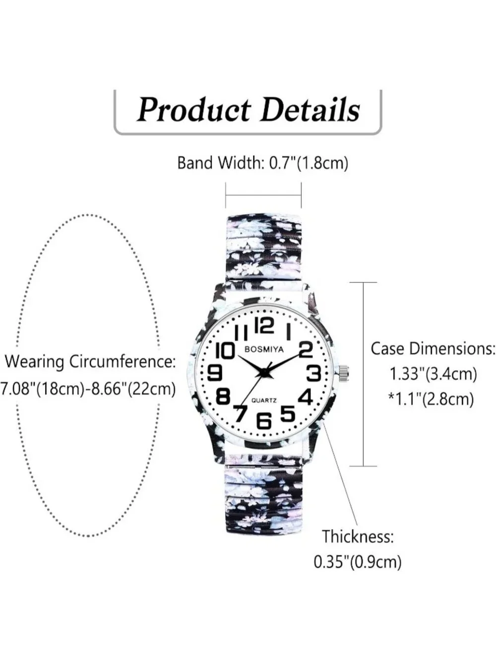 Womens Black And White Analog Number Elastic Stretch Band Bohemia Bracelet Watch